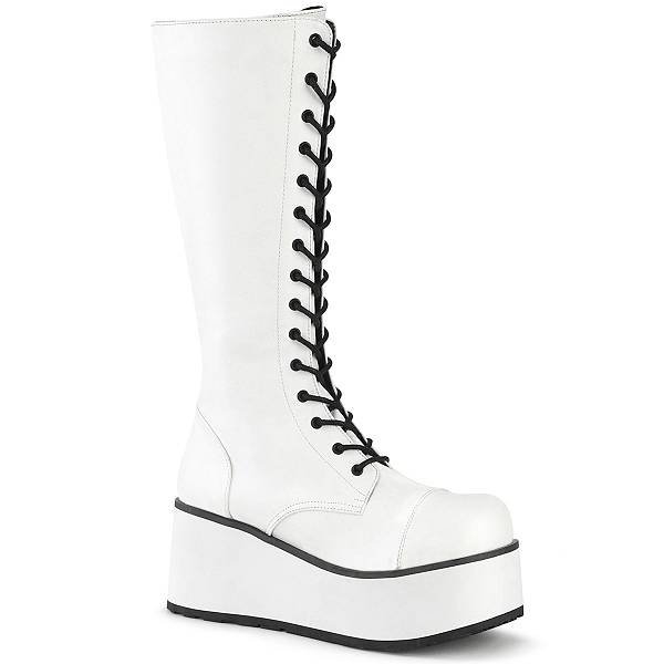 Demonia Men's Trashville-502 Knee High Platform Boots - White Vegan Leather D8962-57US Clearance